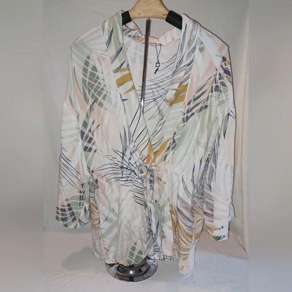 A Molly Bracken Palm Beach Tie Jacket Blouse Kimono - Picture 1 of 4